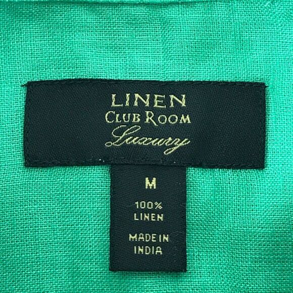 Club Room Luxury Linen Button Up Shirt Men's Size Medium Green Short Sleeve - Picture 8 of 11